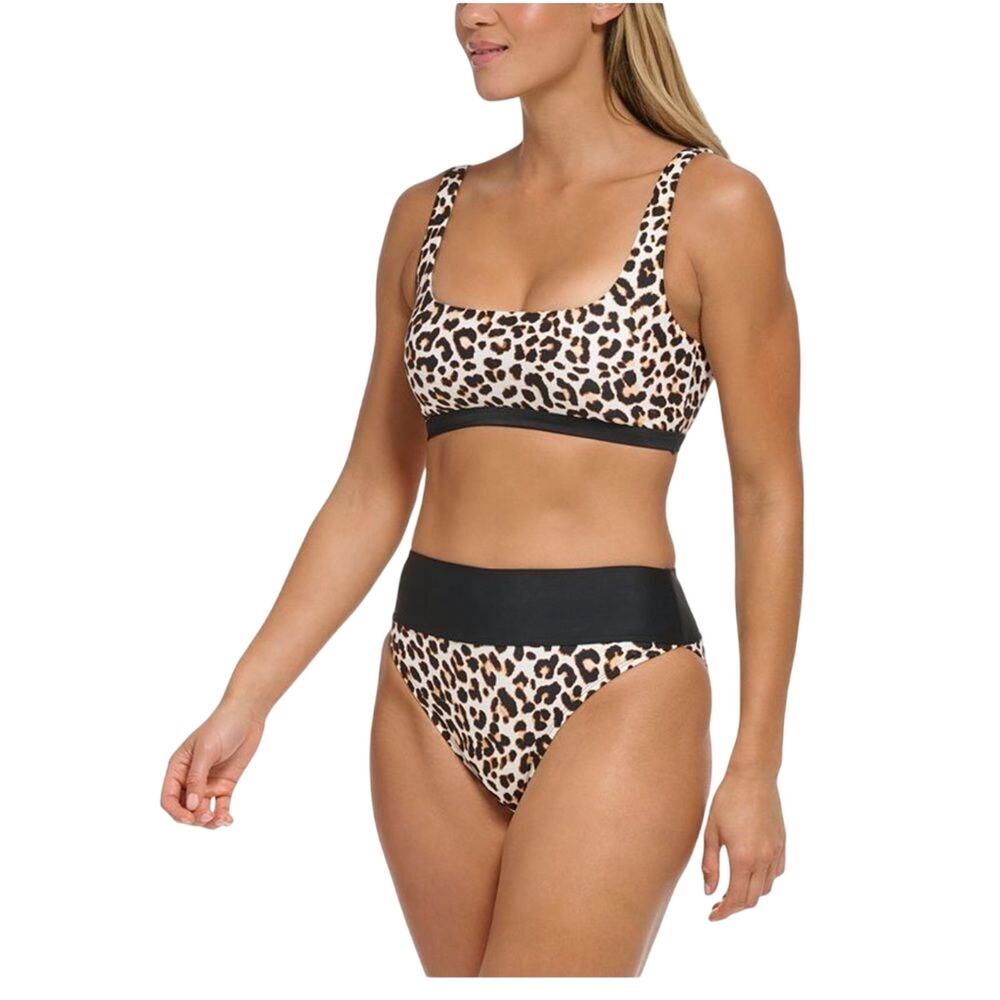 Donna Karan DKNY Women's Square-neckline Cheetah-Print Bikini - Size L